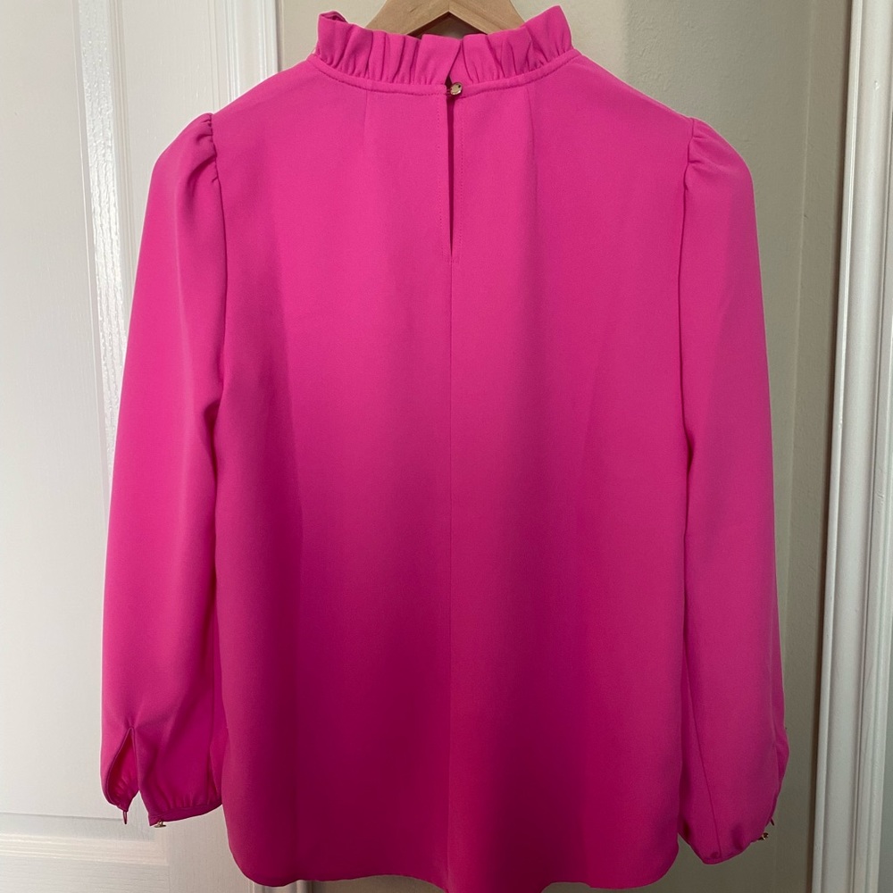 Jcrew ruffle neck blouse pink